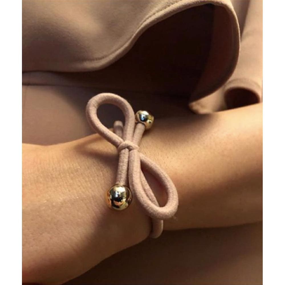 Hair Tie with Gold Bead - Taupe