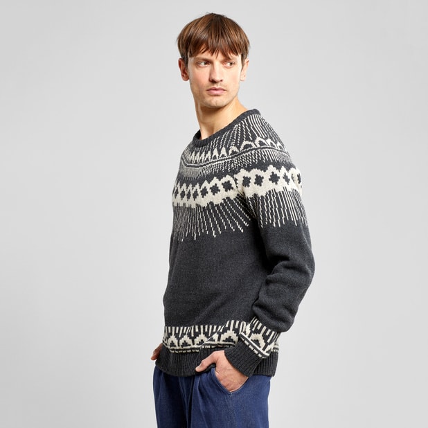 Sweater Malung Fair Isle Dark Grey Melange
