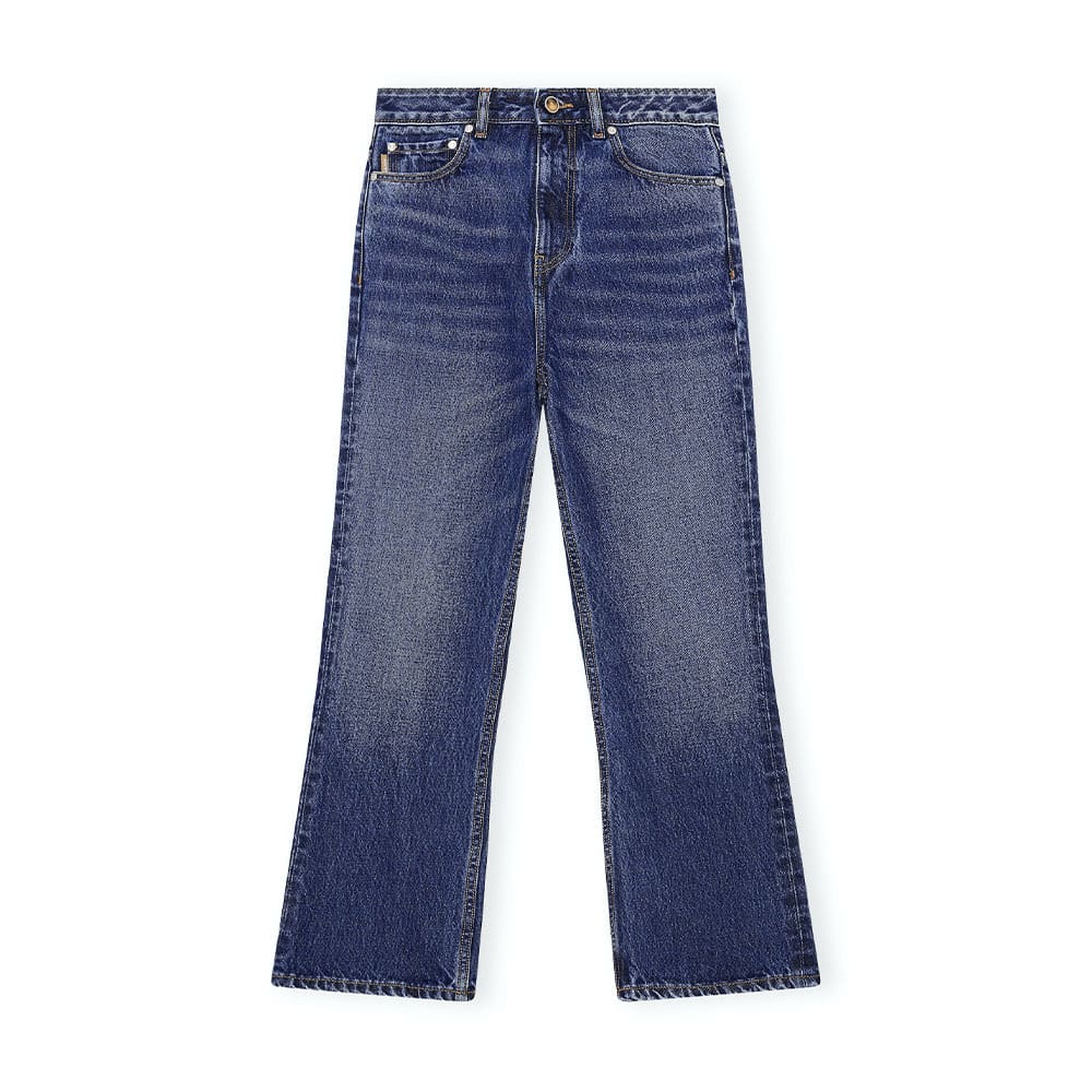 Heavy Denim High-waisted Bootcut Jeans Cropped, Dark Indigo