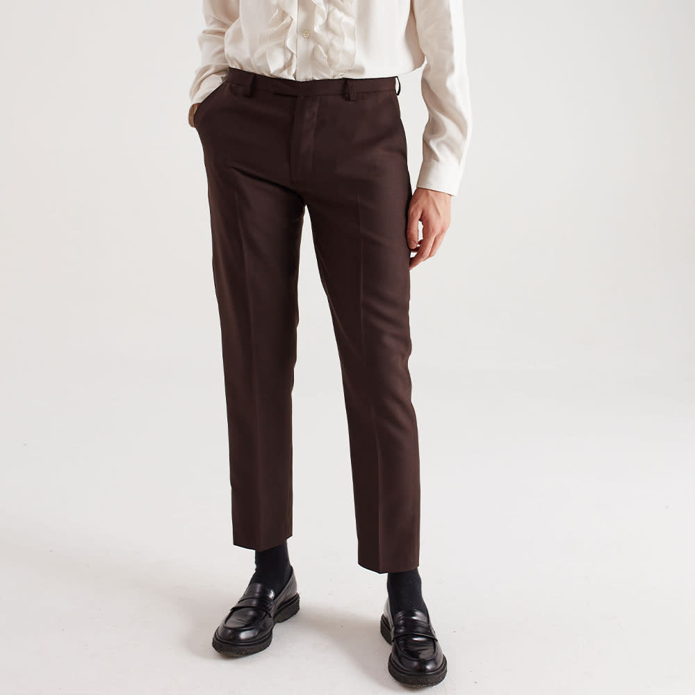 Harvey Suit Trousers Dark Brown Wool, Dark Brown