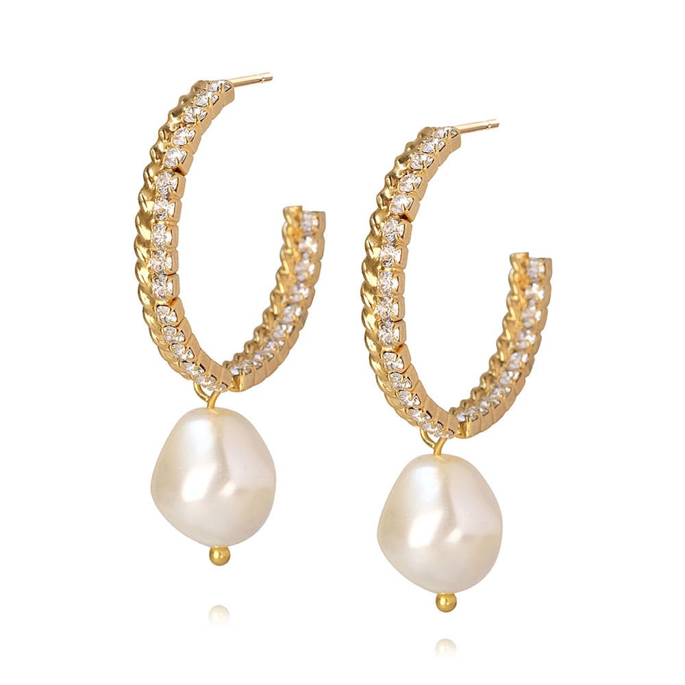 Kaia Pearl Earrings Crystal, Gold