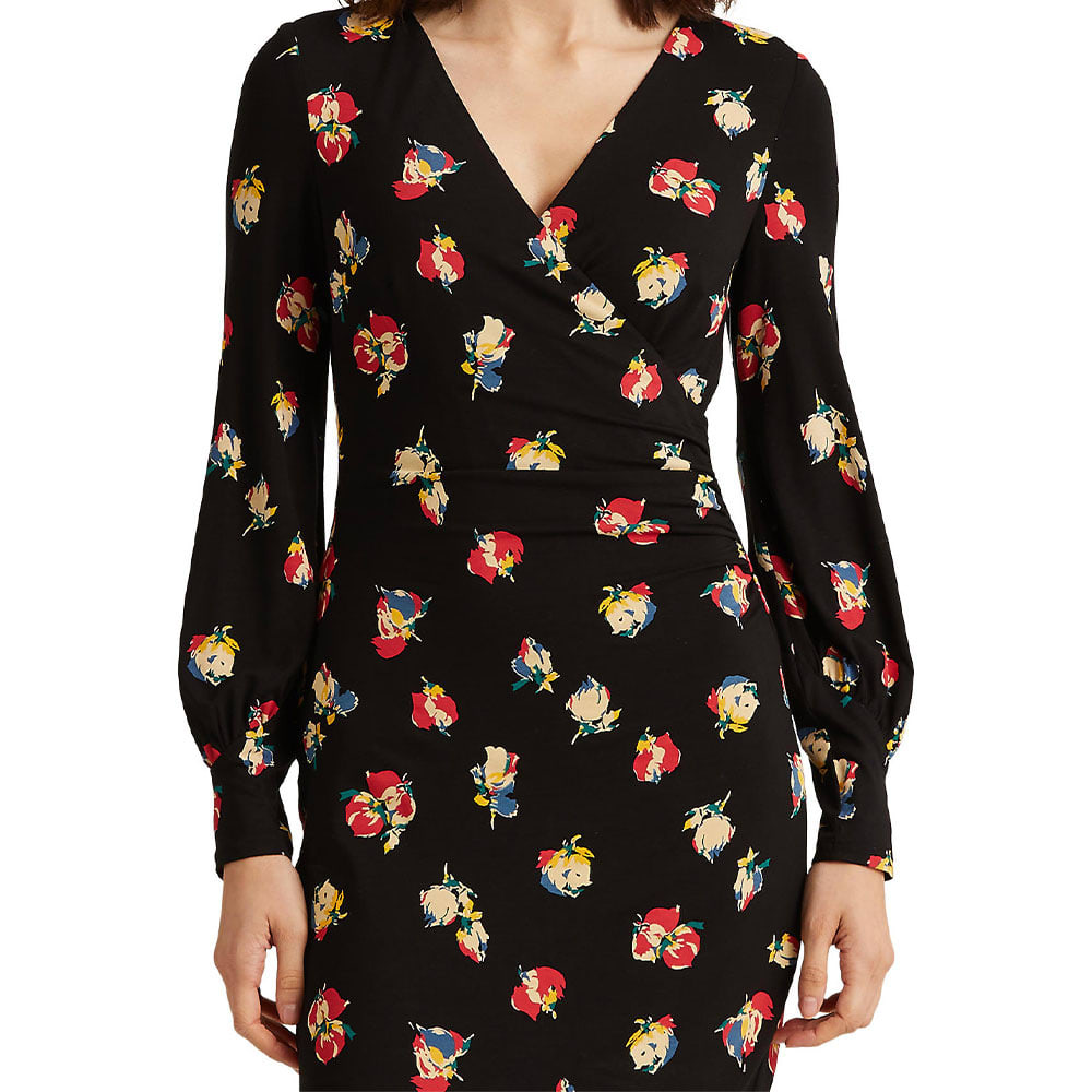 Floral Surplice Jersey Dress i Polo Black/Red/Multi från Lauren Ralph