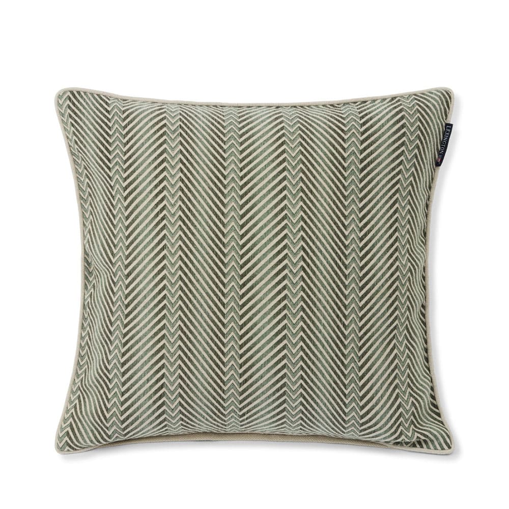 Zig Zag Printed Linen/Cotton Pillow Cover, Green/Beige