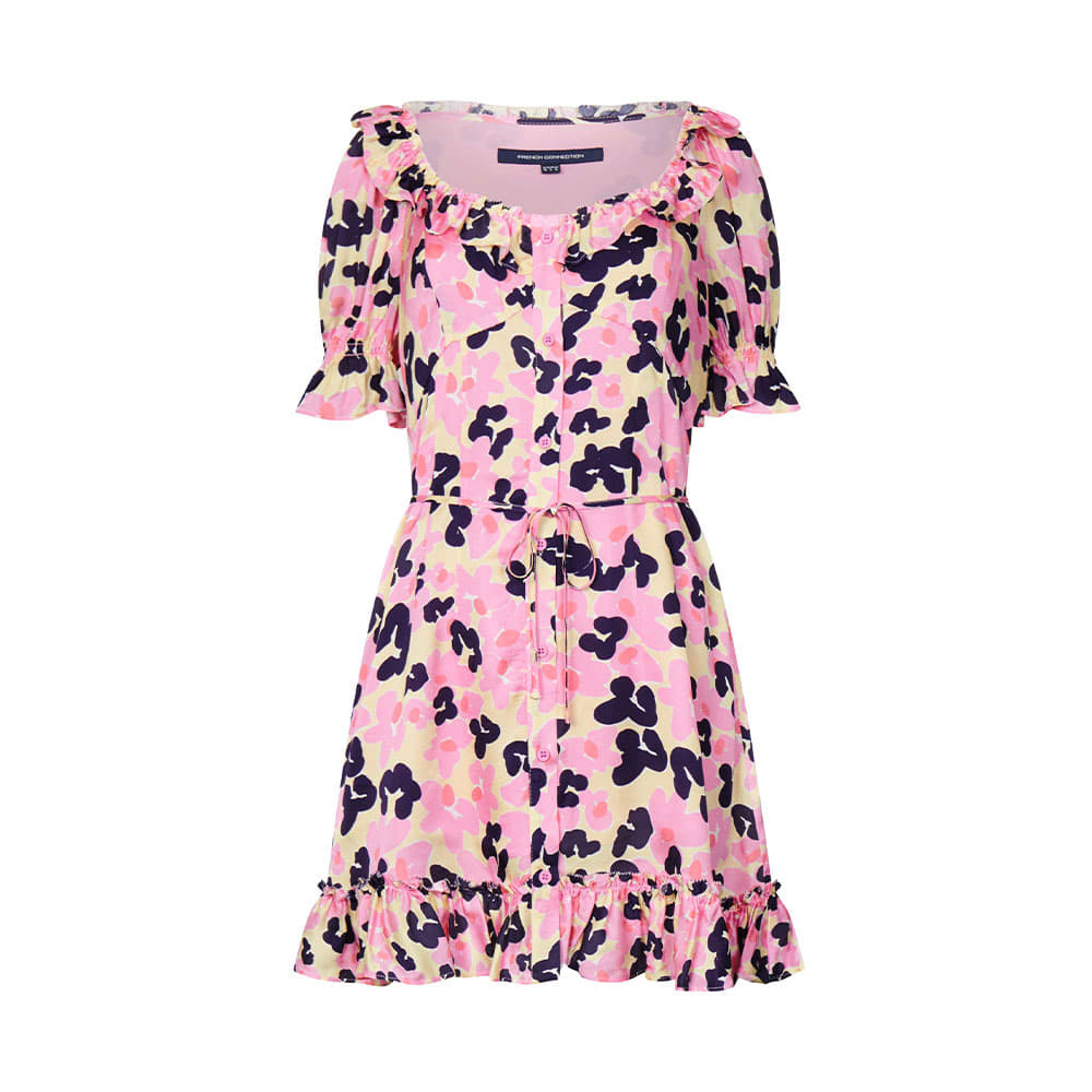Cassia Pink Floral Short Tea Dress Dresses i Golden Gaze Multi från