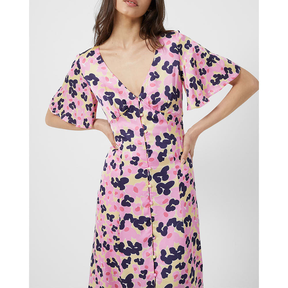 Cassia Elitan Pink Floral Long Tea Dress Dresses, Golden Gaze Multi