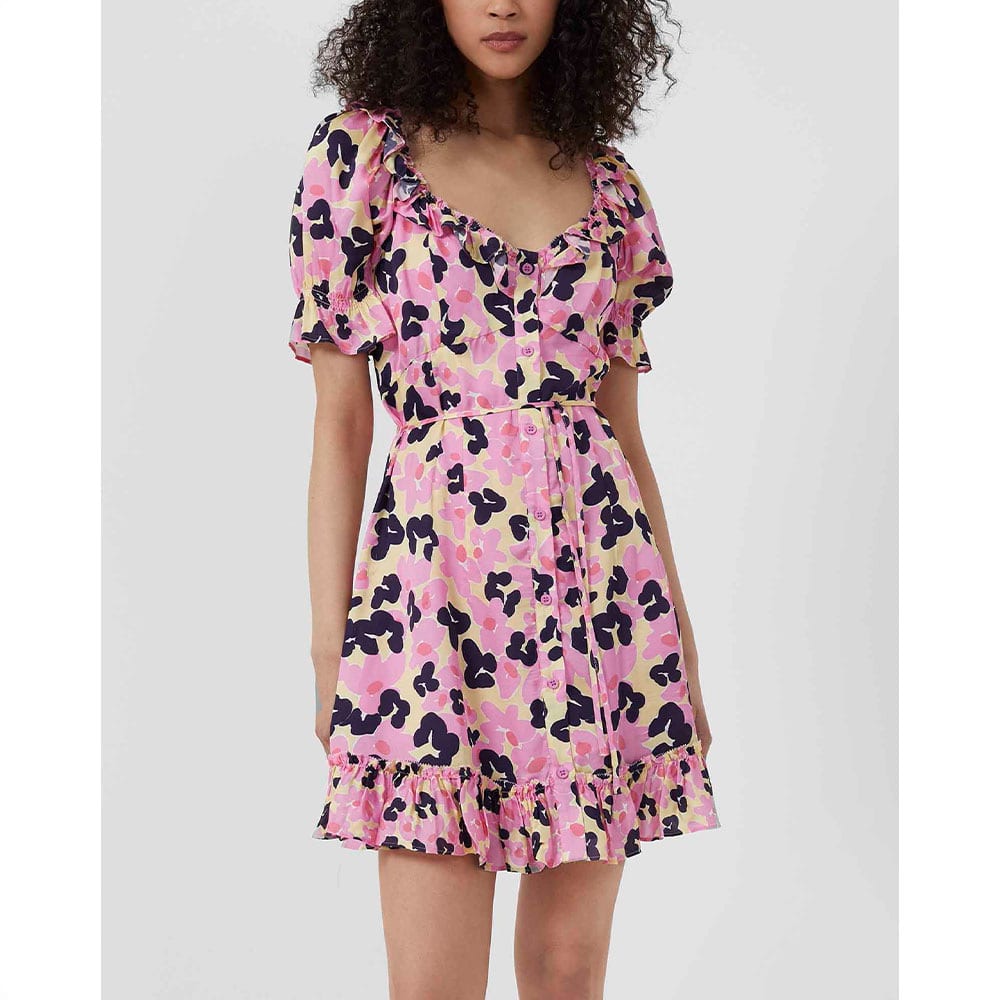 Cassia Pink Floral Short Tea Dress Dresses i Golden Gaze Multi från