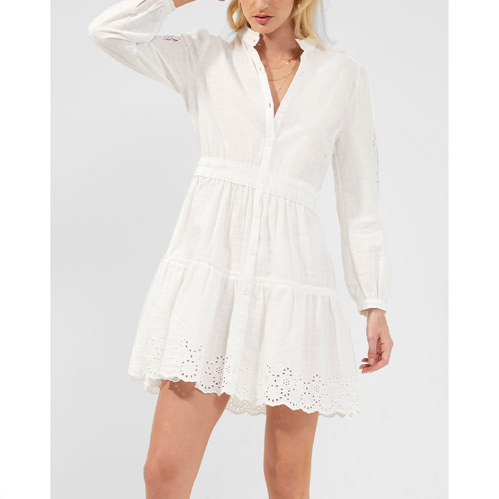 Arpina White Lace Mix Button Front Dress Dresses