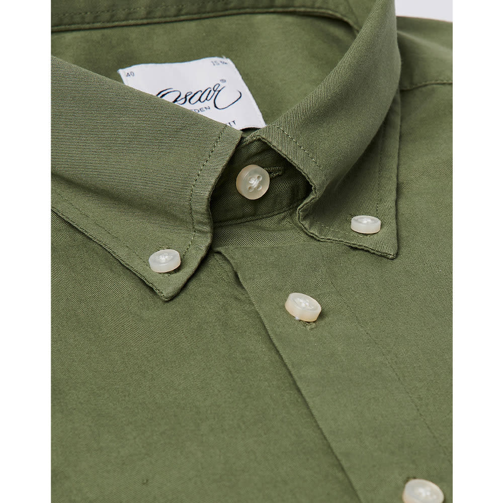 Button Down Regular Fit Shirt, Khaki Green Plain