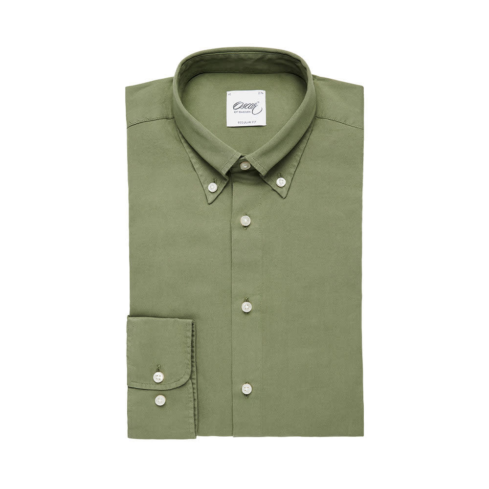 Button Down Regular Fit Shirt, Khaki Green Plain