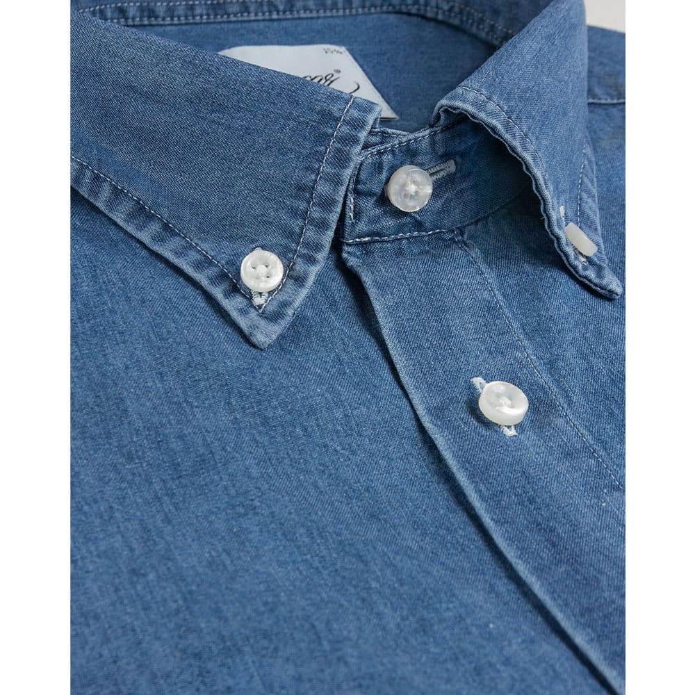 Denim Button Down Regular Fit Shirt, Riviera Blue Plain