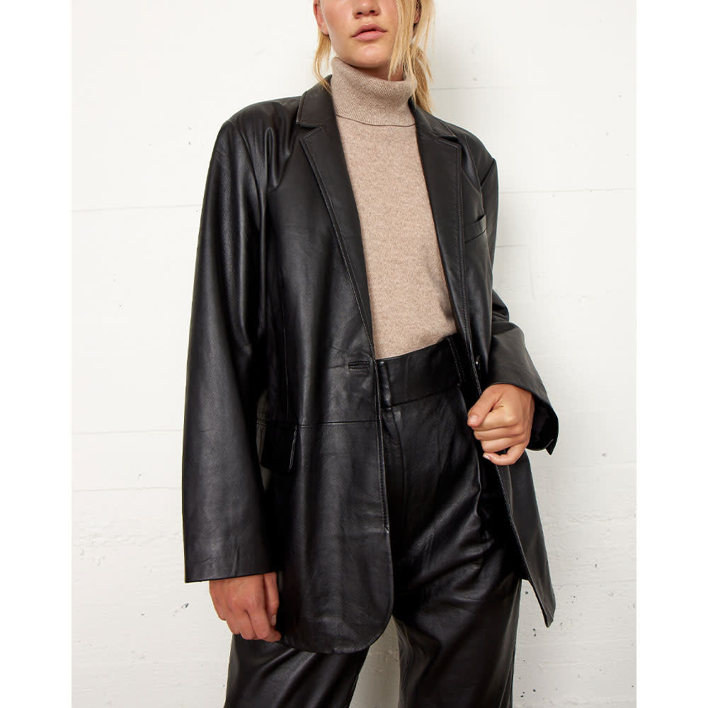 Indai Leather Blazer , Black