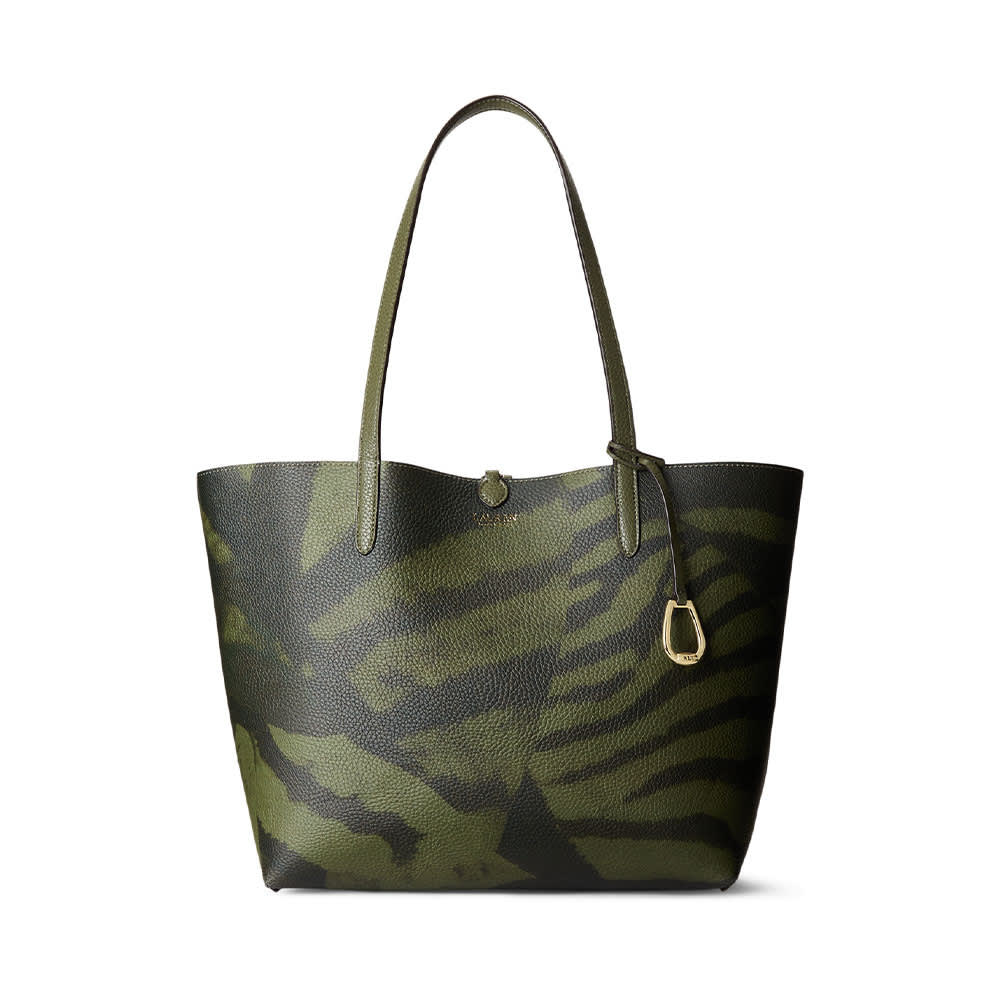 Faux-Leather Reversible Tote, Olive Zebra Patchwork