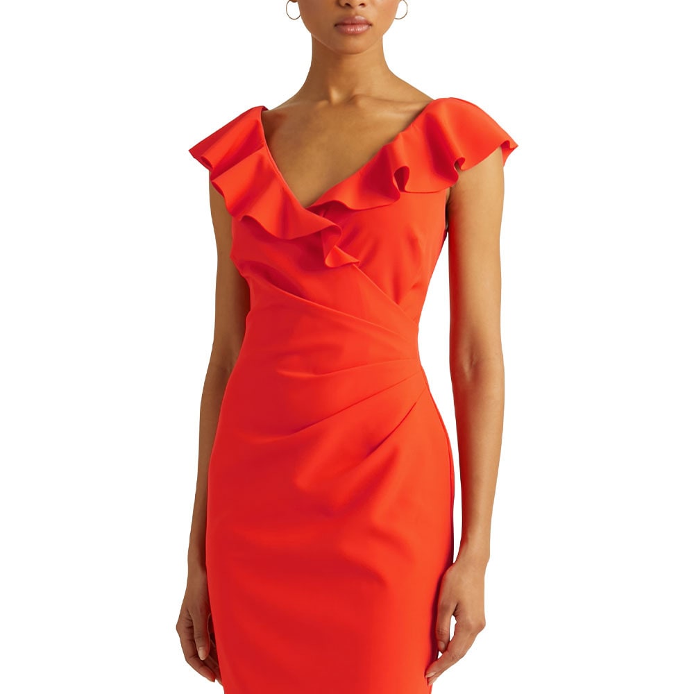Crepe Sleeveless Cocktail Dress, Vivid Tangerine