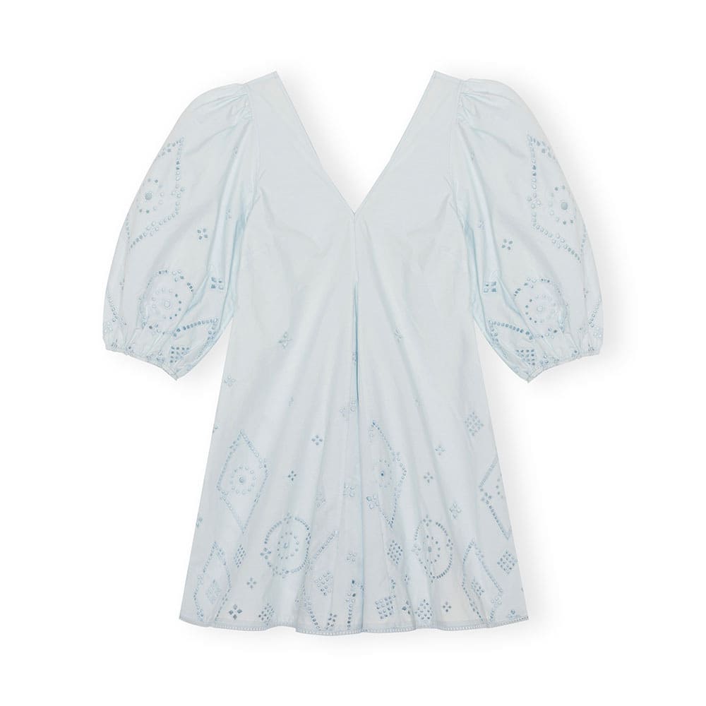 Broderie Anglaise Puff Sleeve Mini Dress, Illusion Blue