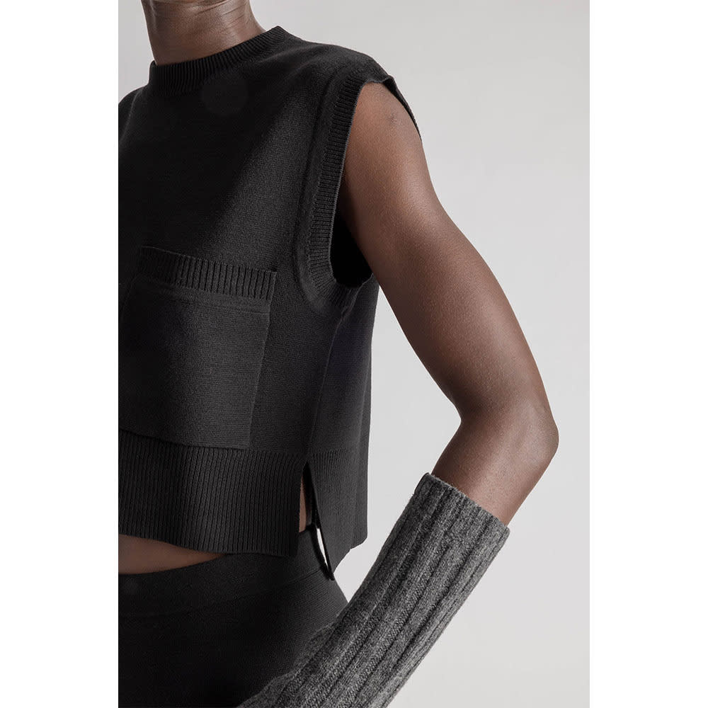 Pocket Vest Knit, Black Milano Knit