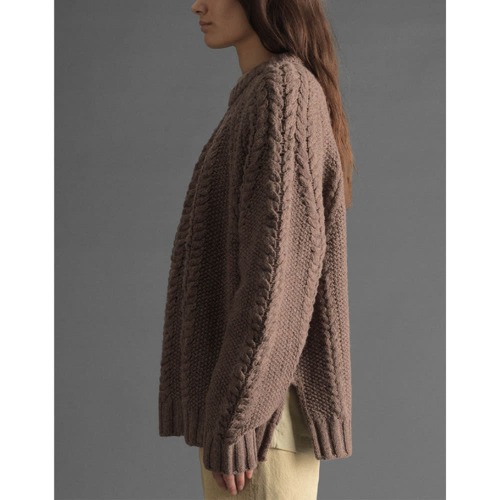 Cable Sweater Knit, Dk Beige Mel Wool
