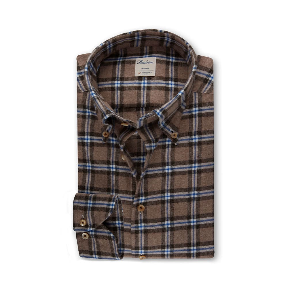  Checked Flannel Shirt, Light Brown Check