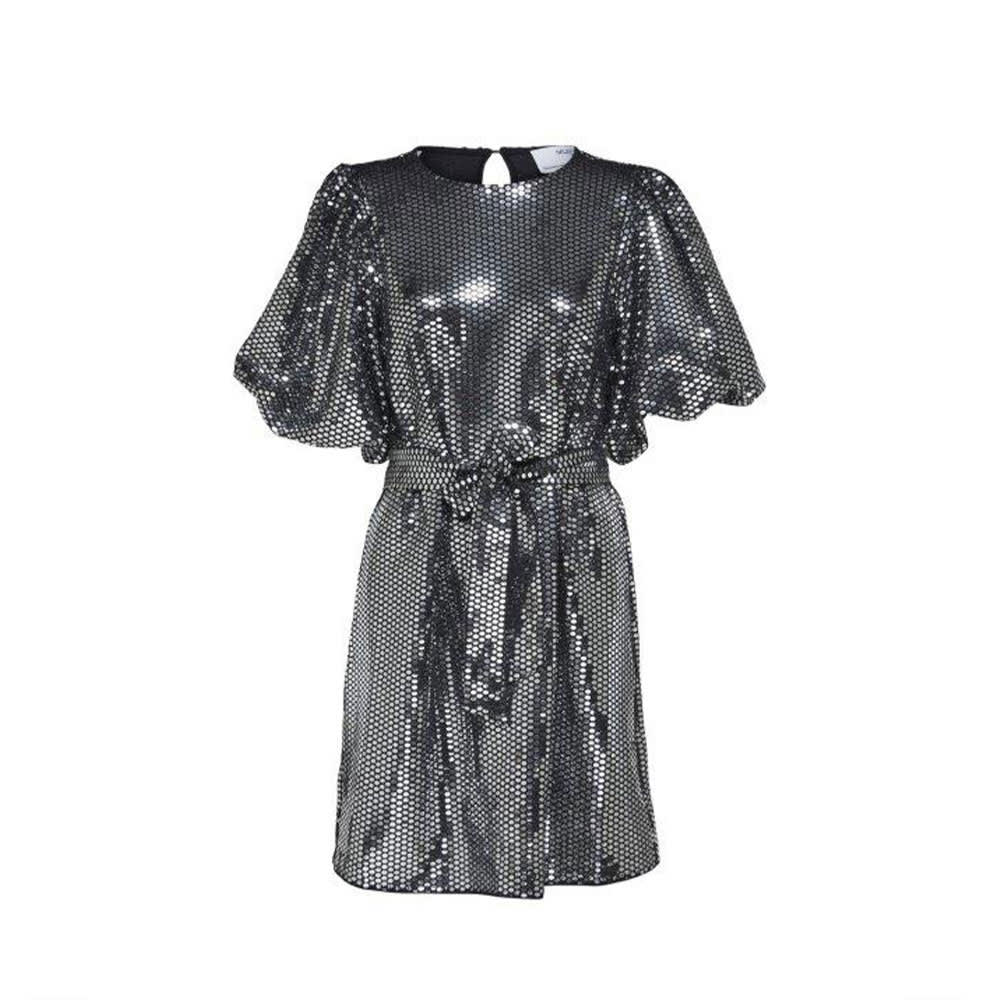 Sandy 3/4 Short O-neck dress, Black W Silver Sequins