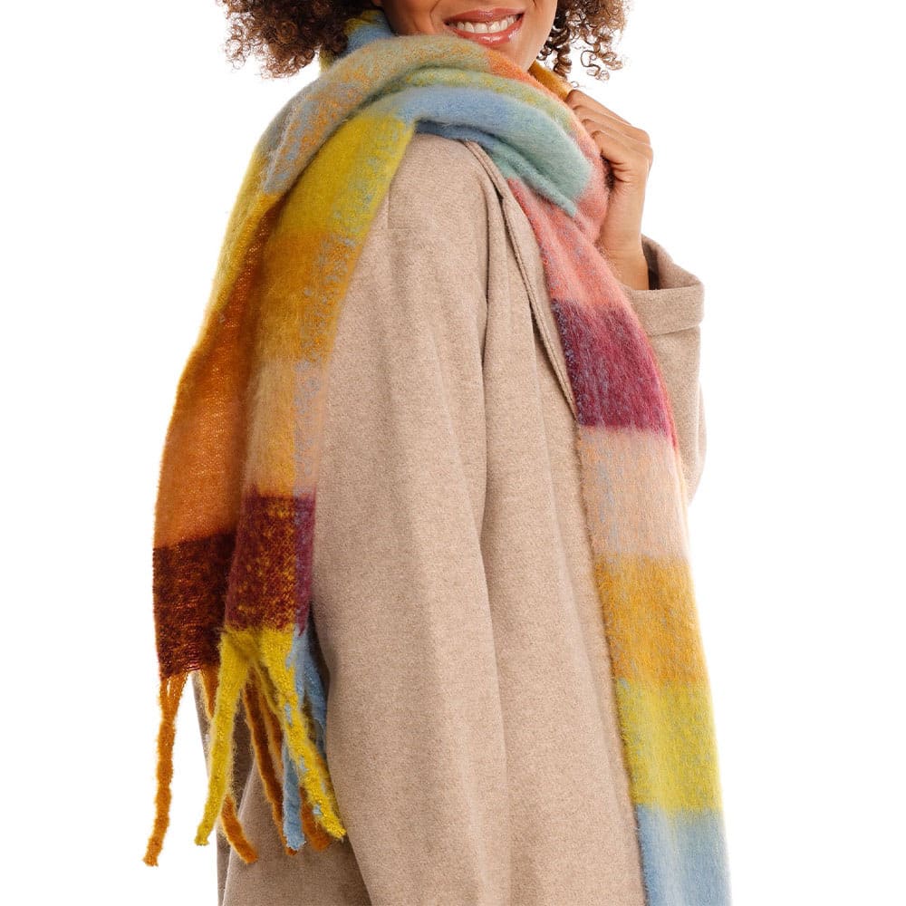 Fringed Scarf With Plaids, 230x40, Multicolor