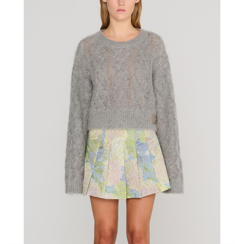 Fluffy Mohair Cropped Sweater Grey