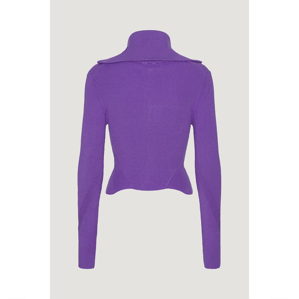 Dense Knit Cropped Zipper Sweater Bright Purple