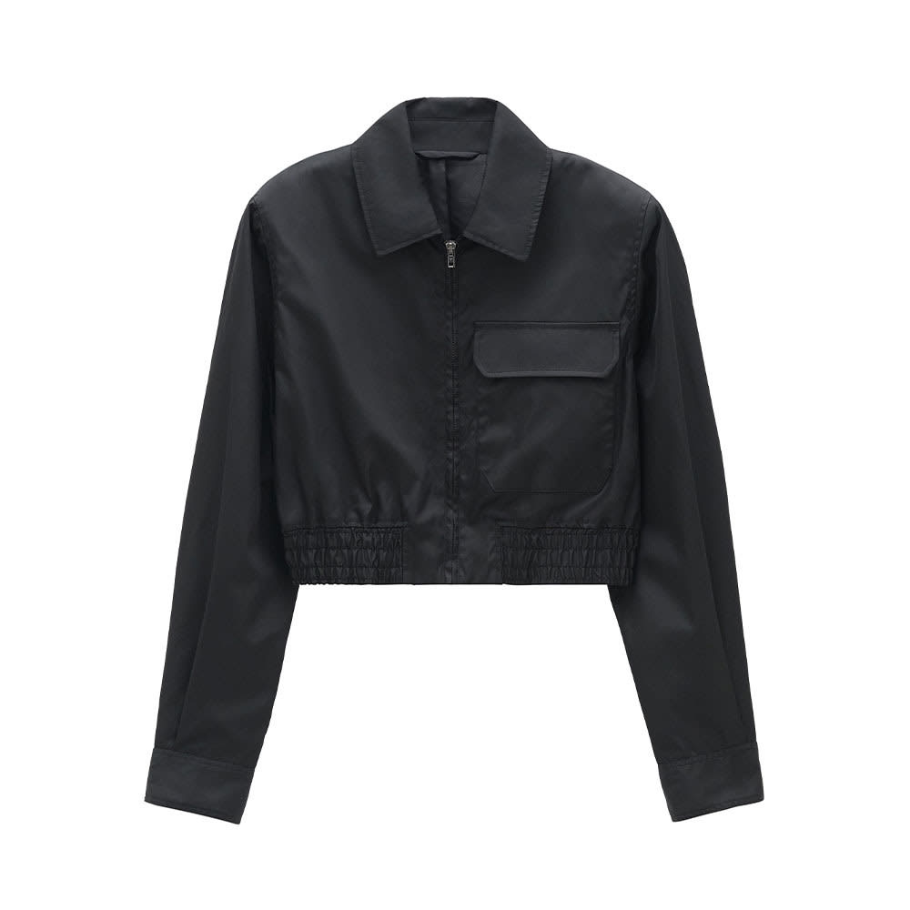 Cropped Nylon Zip Jacket