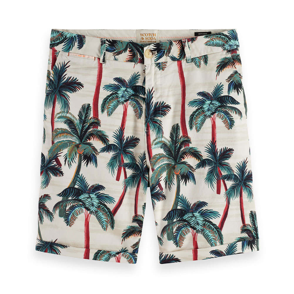 Stuart Printed Chino Shorts, Offwhite Palmtrees Aop