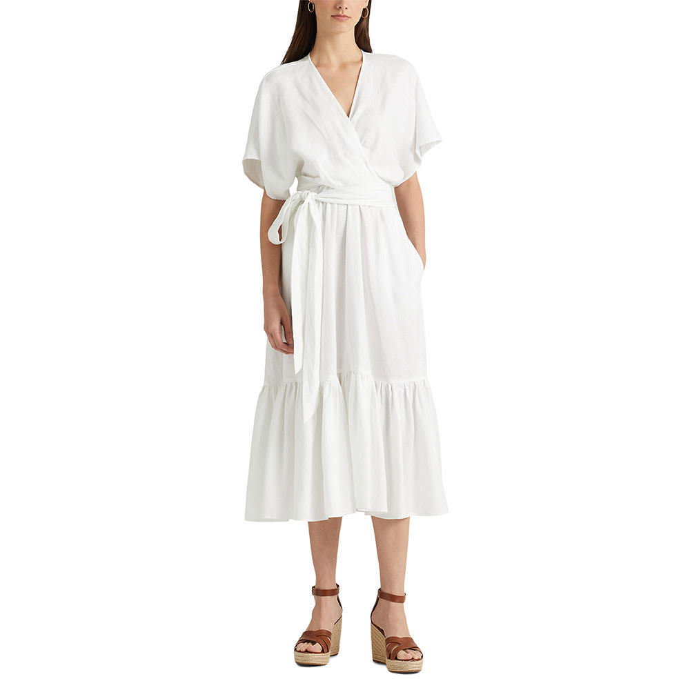Belted Linen Wrap-Style Dress