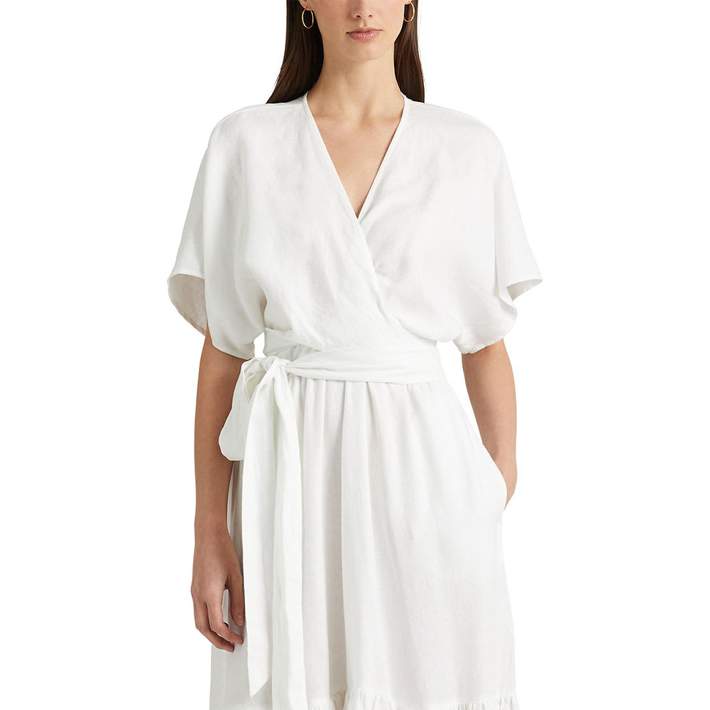 Belted Linen Wrap-Style Dress