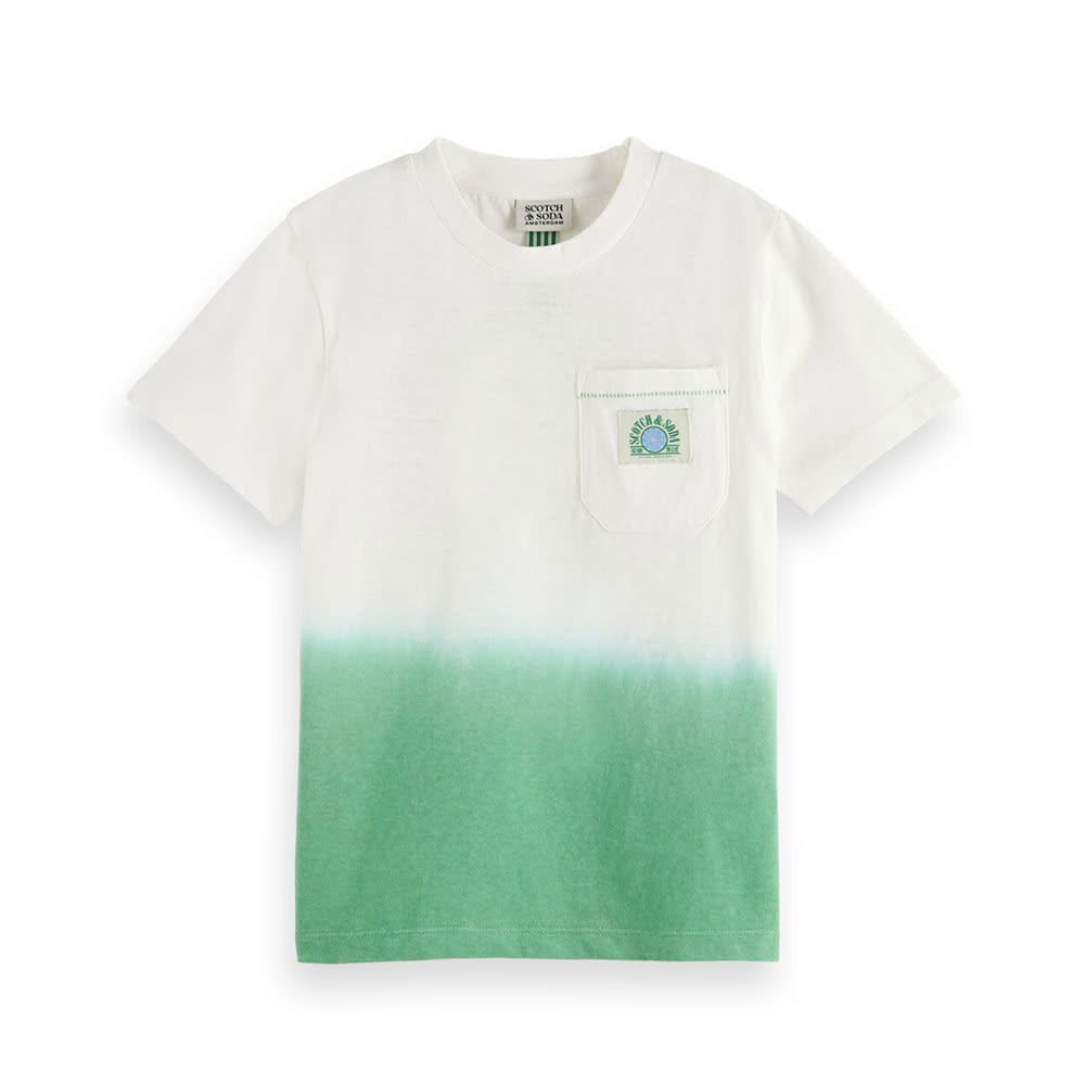 Kortärmad t-shirt i bomullslinne, Green Dip Dye