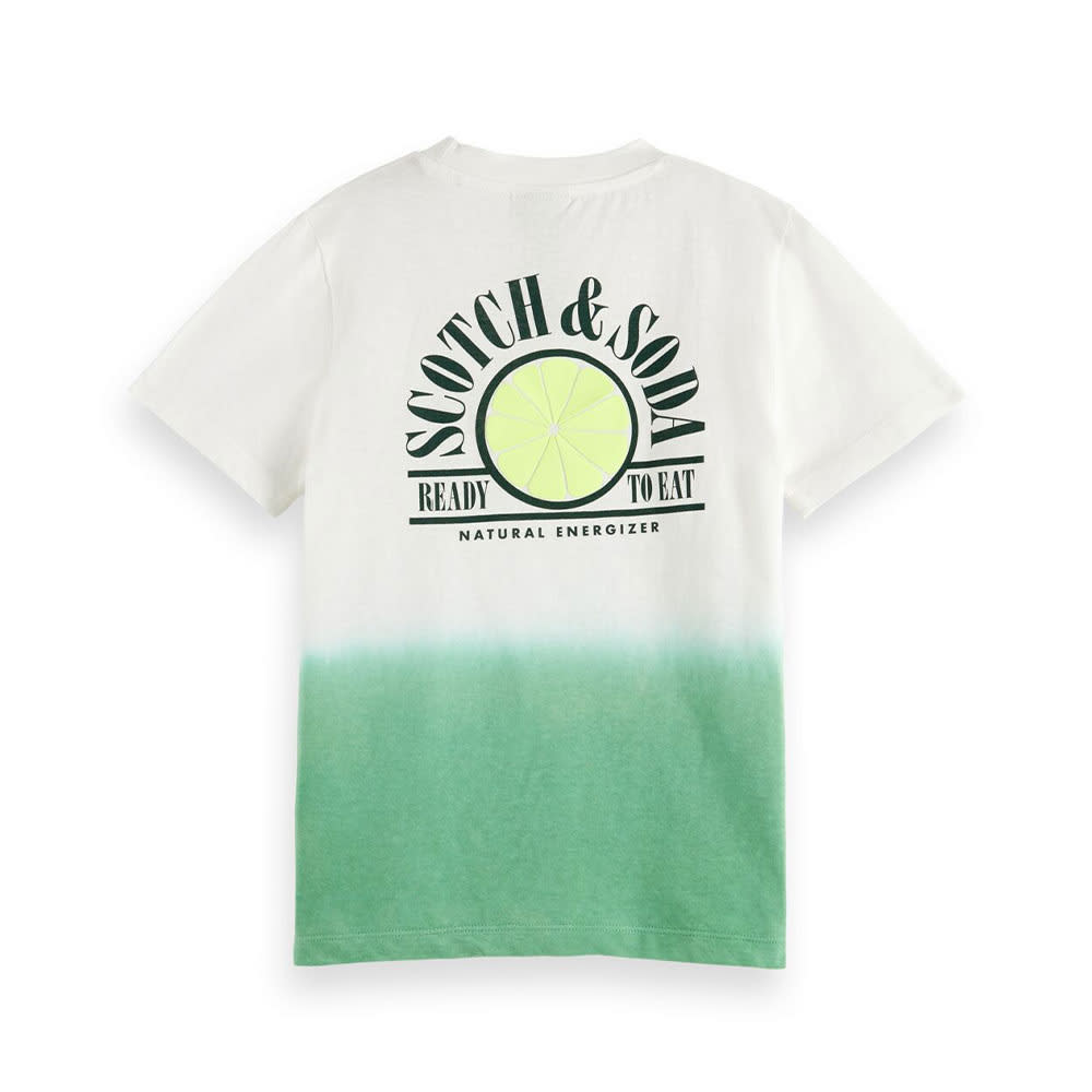 Kortärmad t-shirt i bomullslinne, Green Dip Dye