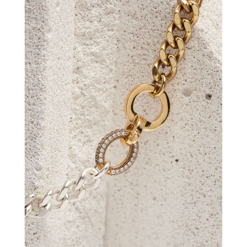 Molded Chain Necklace Midi, Two Toned Plated Brass