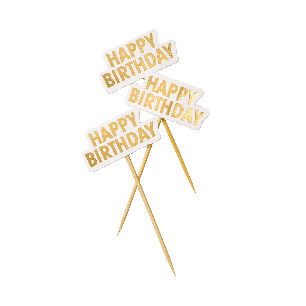 Cake toppers "HAPPY BIRTHDAY", 10st, guld från Design House 95