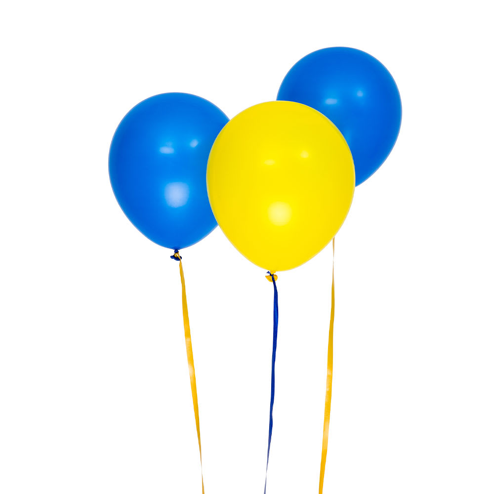 Ballonger 30cm, 10st blå och gula