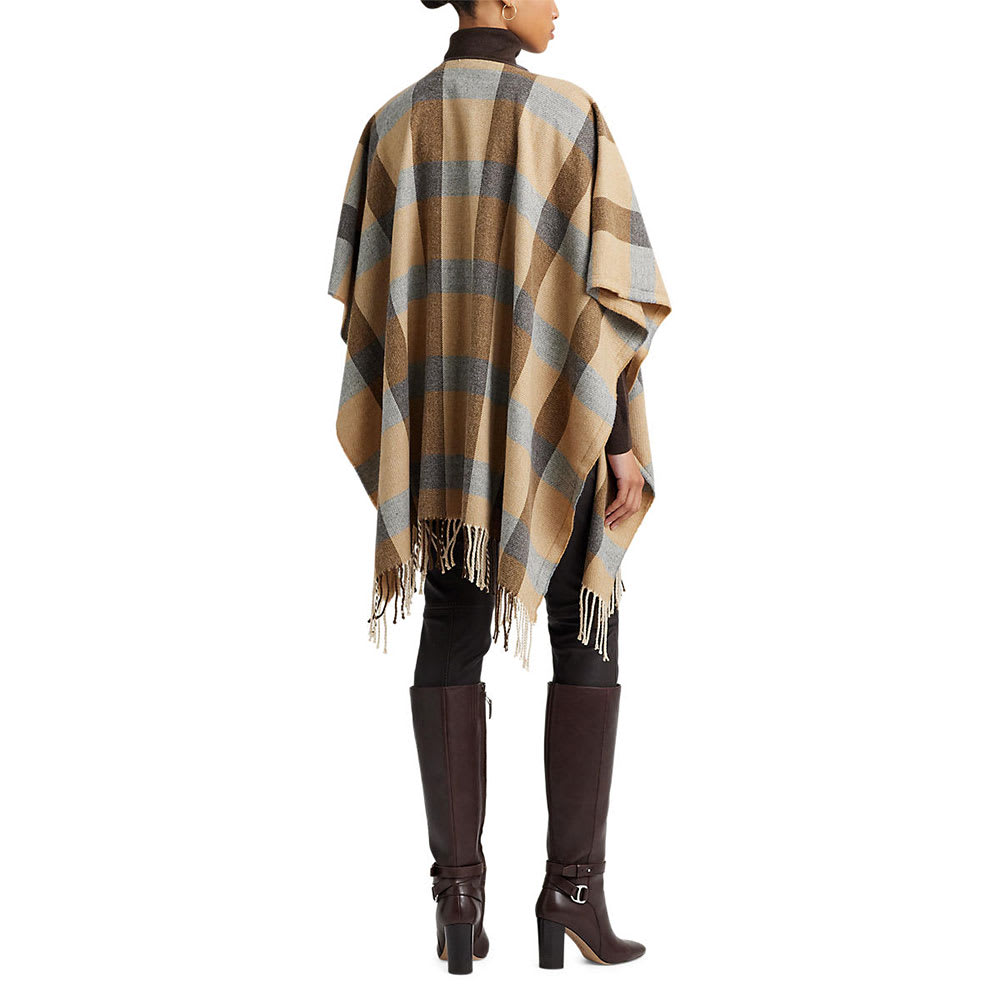 Plaid Buckle-Trim Ruana