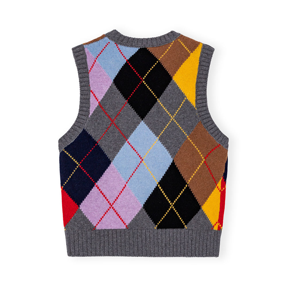 Knit Vest Harlequin Wool Mix