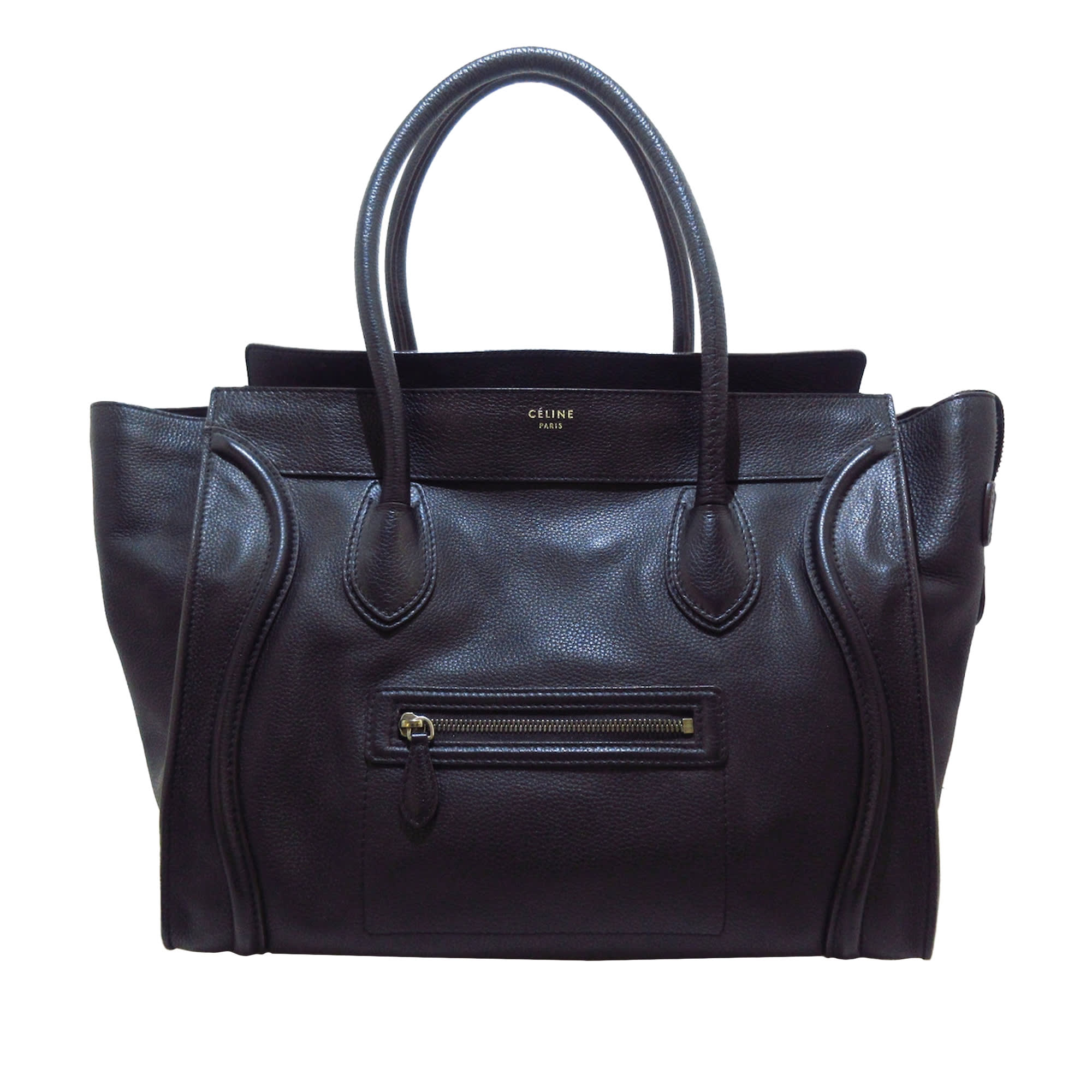 Celine Medium Luggage Leather Tote Bag, ONESIZE, black