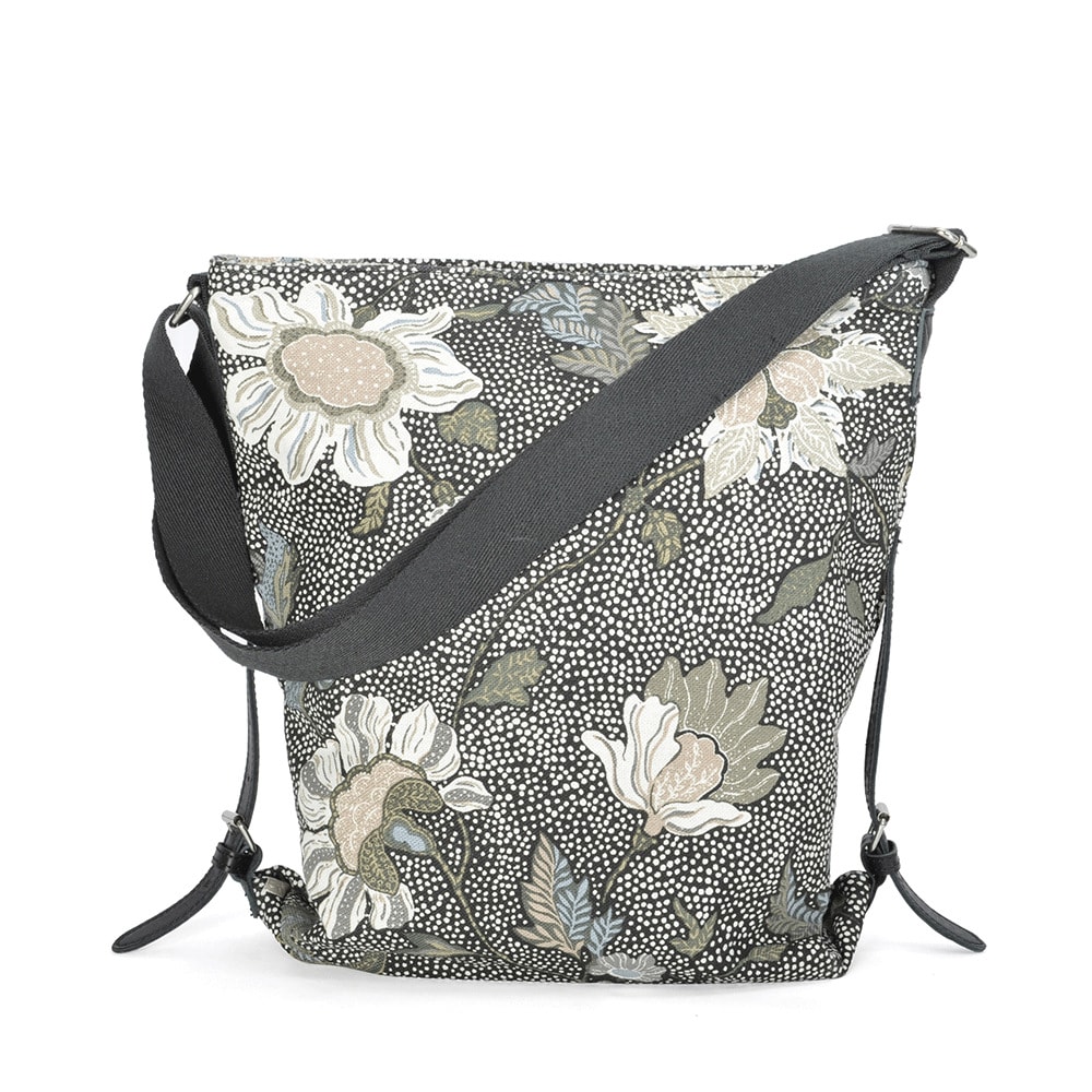 Shoulder Bag Black Flower Linen