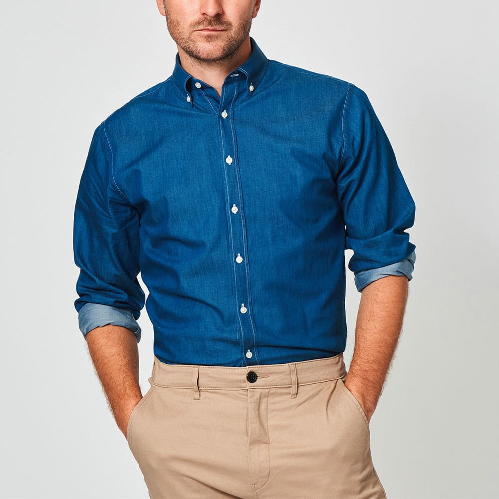 Brillo Denim, Slim Fit Button Down i Blue från The Shirt Factory Åhlens