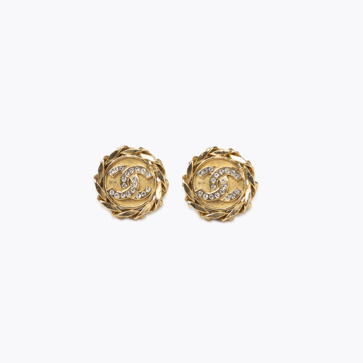 Chanel Classic Cc Rhinestone Clip-on Earrings