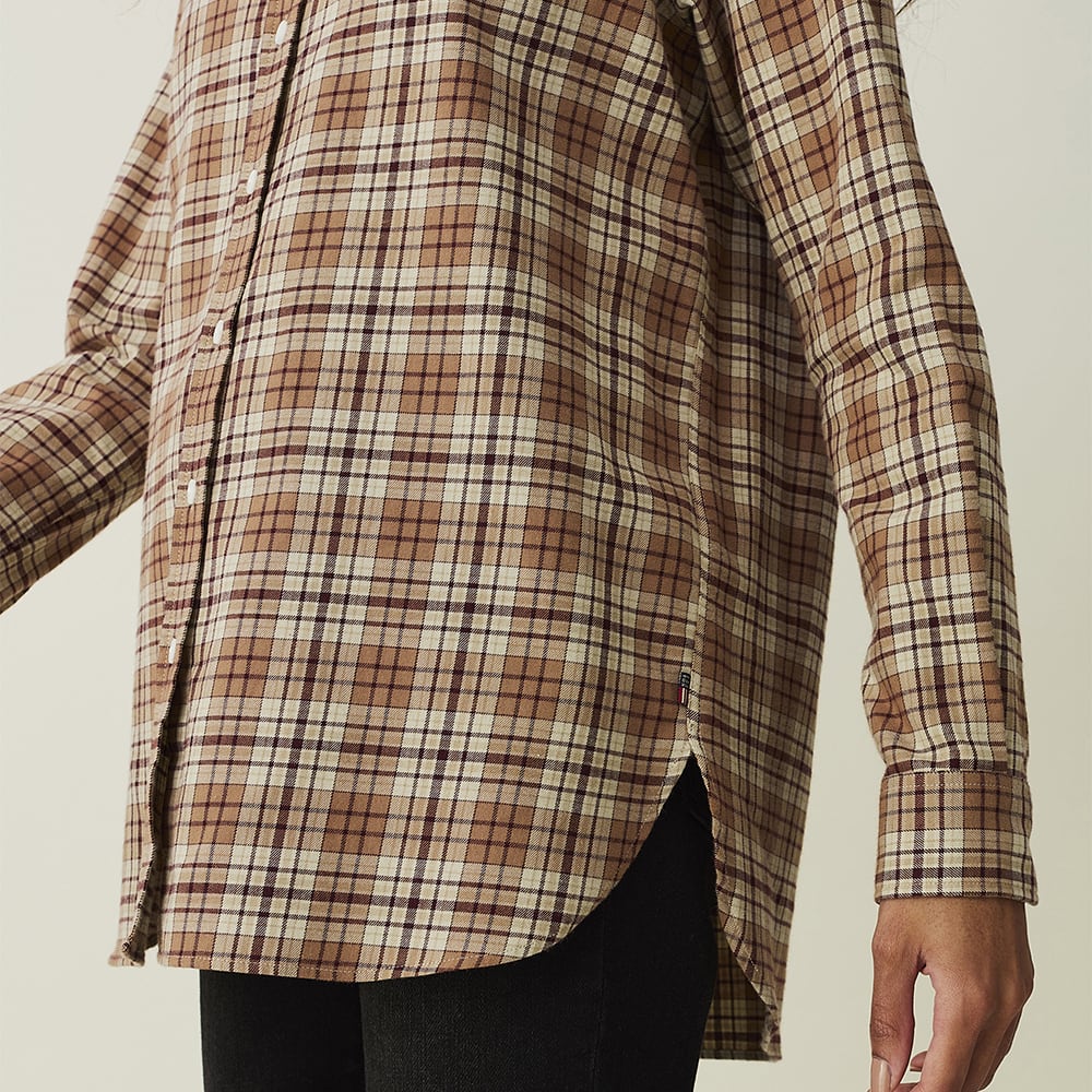 Isa Organic Cotton Flannel Shirt, beige/dark red check