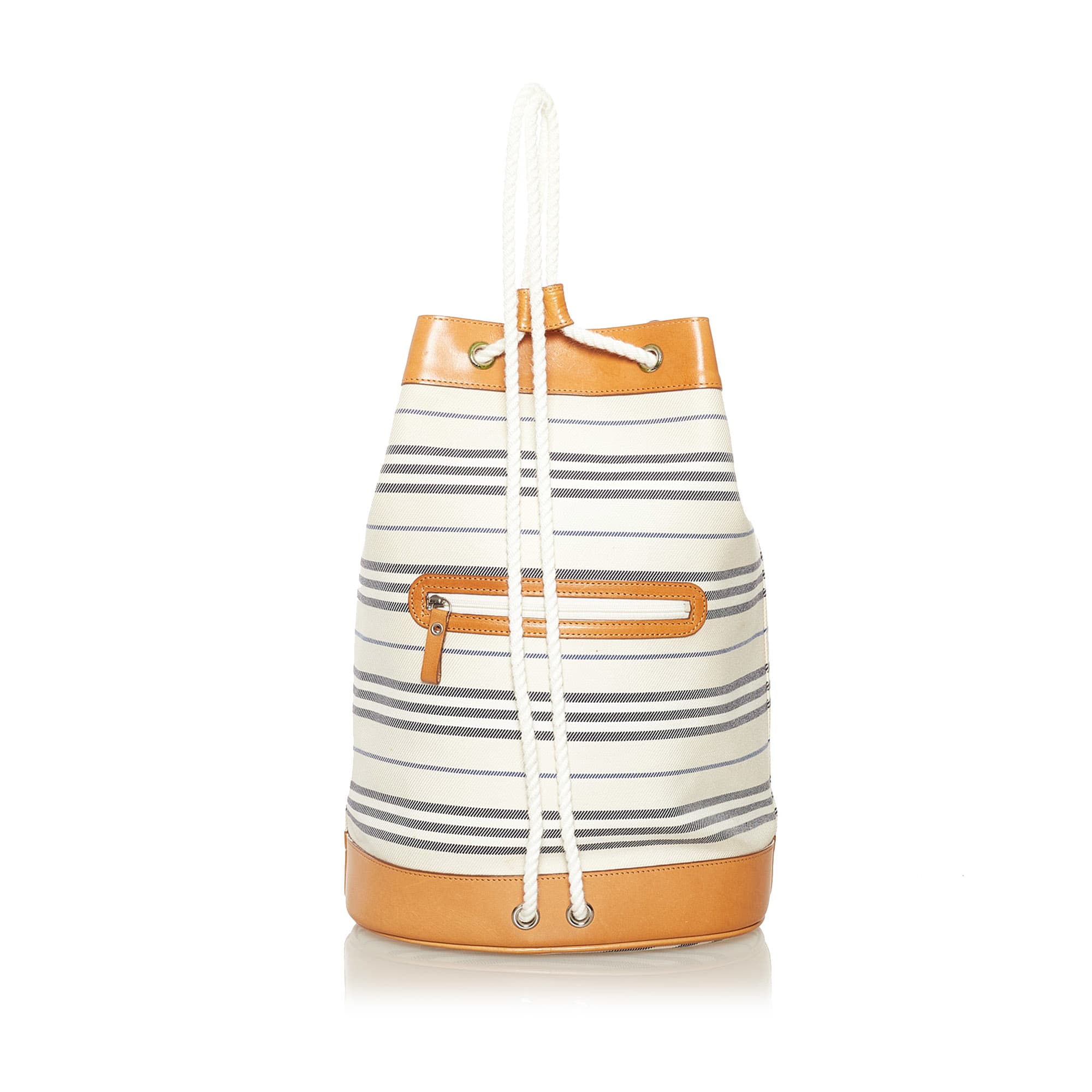 Burberry Stripes Canvas Bucket Bag, ONESIZE, white