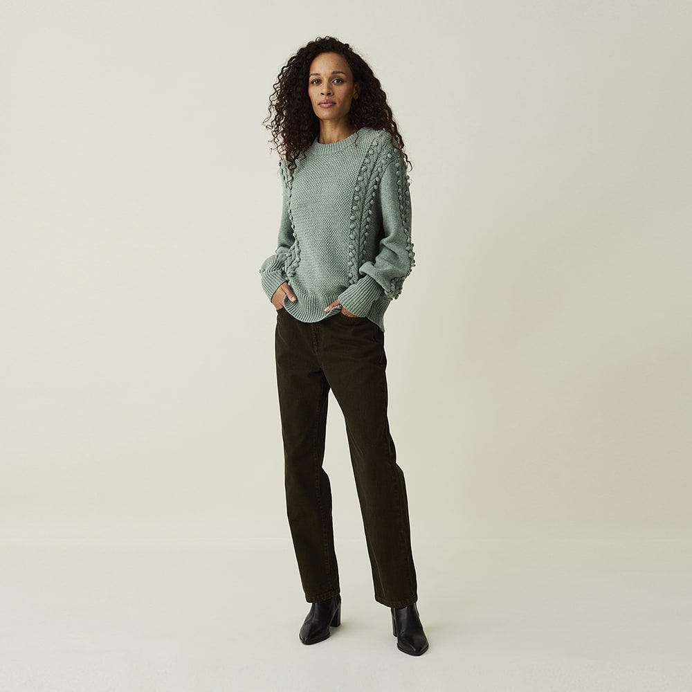 Cardi Merino Wool Blend Pompom Sweater, light green melange