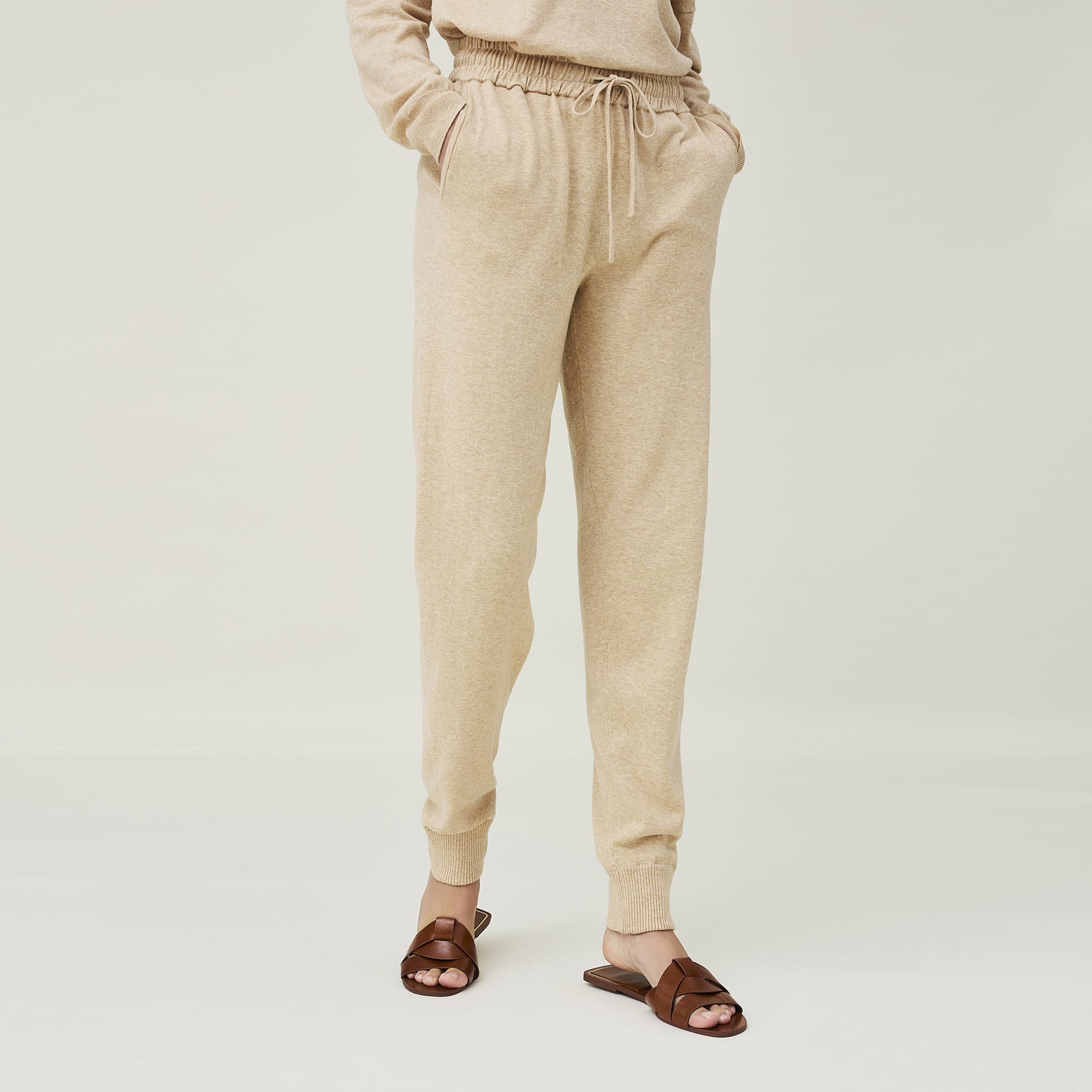Elyssa Organic Cotton/lyocell Knitted Pants, light beige melange