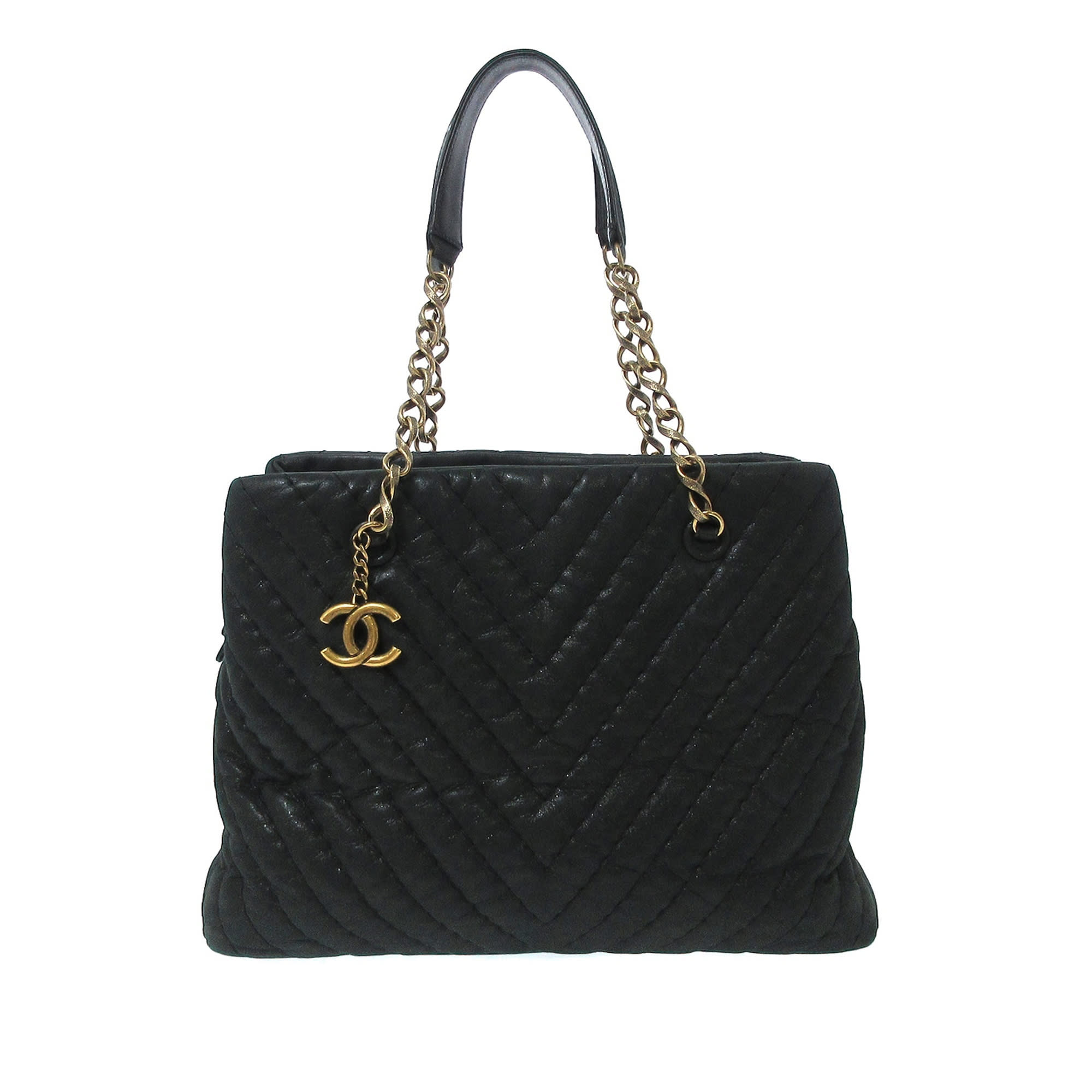 Chanel Lambskin Leather Chevron Shoulder Bag, ONESIZE, black