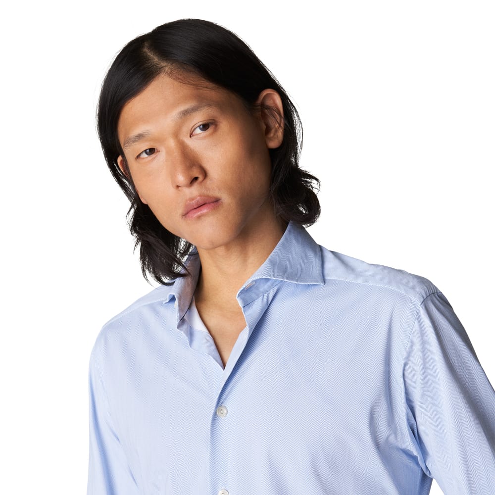 Herringbone-mönstrad Skjorta Med Fyrvägsstretch Contemporary Fit