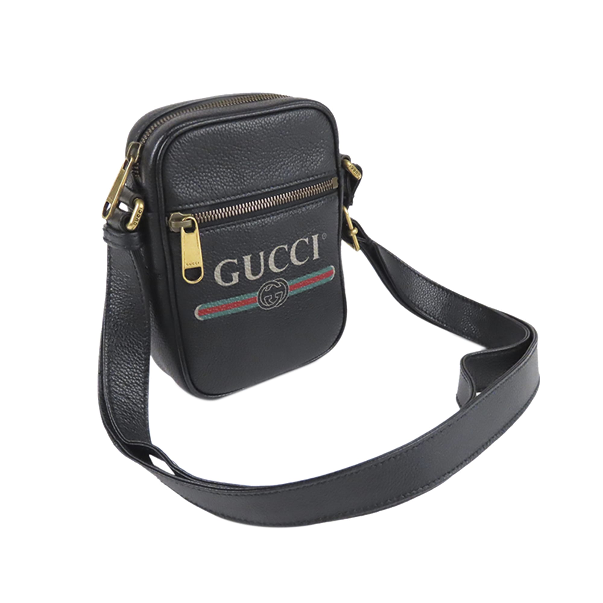 Gucci Logo Leather Crossbody Bag, ONESIZE, black