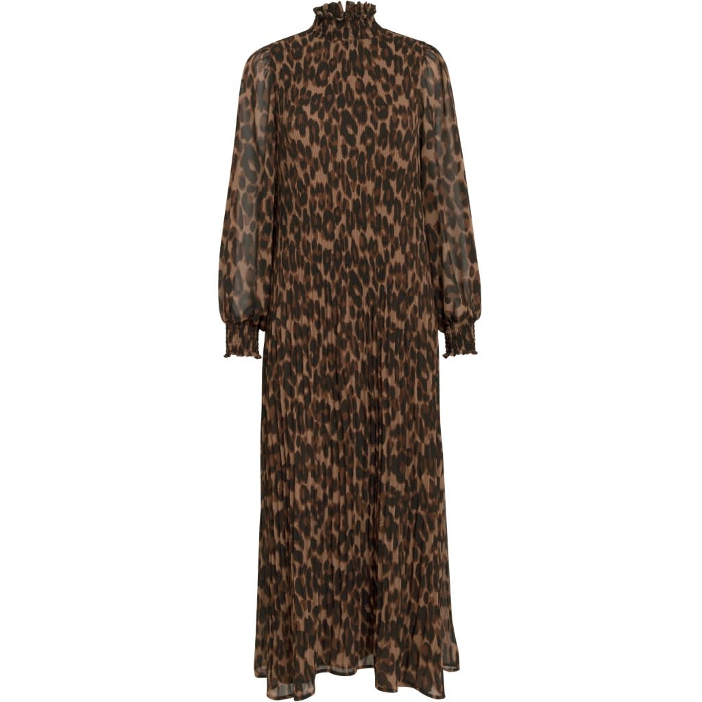 Mia Smock Long Dress 1, brown leo print