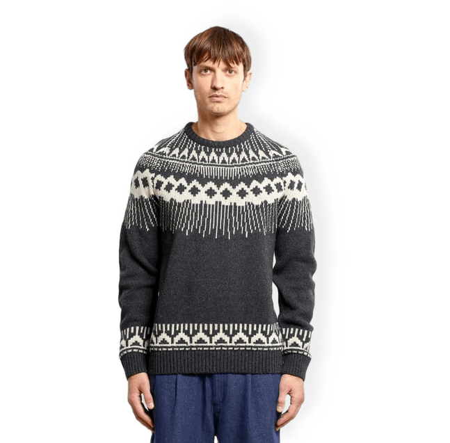Sweater Malung Fair Isle Dark Grey Melange från Dedicated