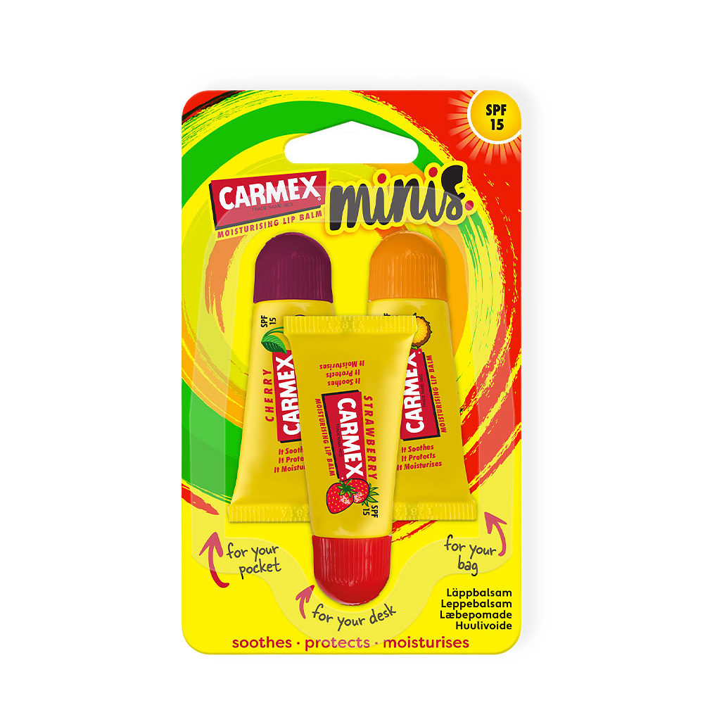 Carmex läppbalsam i minituber, 3 olika smaker från Carmex